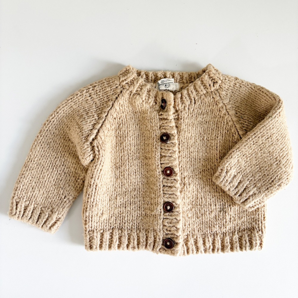 The Blueberry Hill Kids Latte Beige Neutral Chunky Knit Classic Cardigan 2-4Y